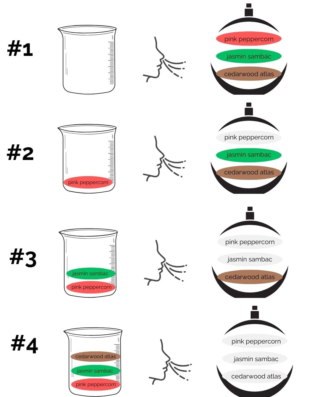 steps how to smell perfume sample and identify raw materials